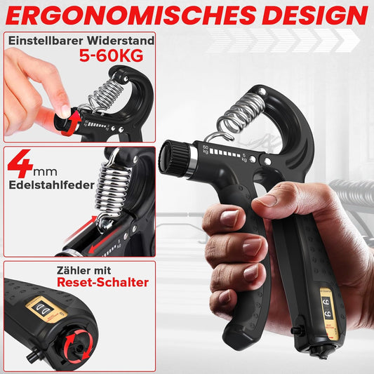 5-teiliges Griffkraft-Trainingsgerät-Set, Schwarz 5er Set