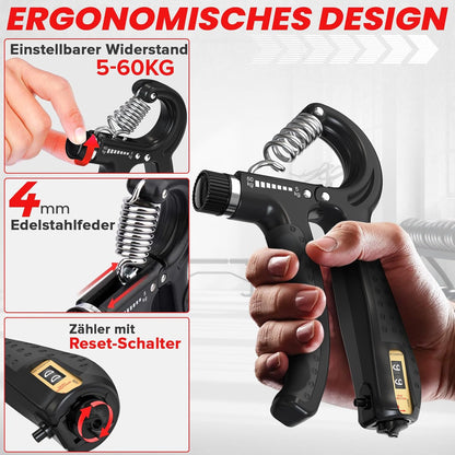 Verstellbares Hand- und Fingertrainings-Set 5-teilig, 5er Set Schwarz