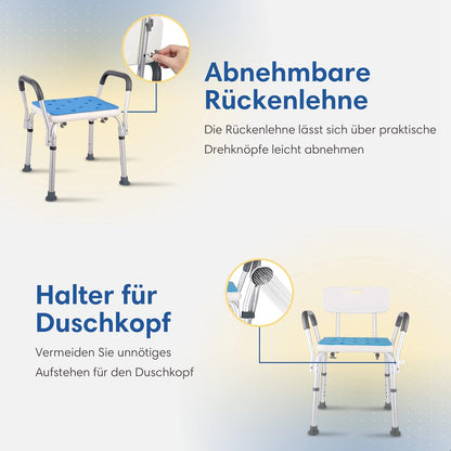 Duschstuhl mit abnehmbarer Rücken- und Armlehne