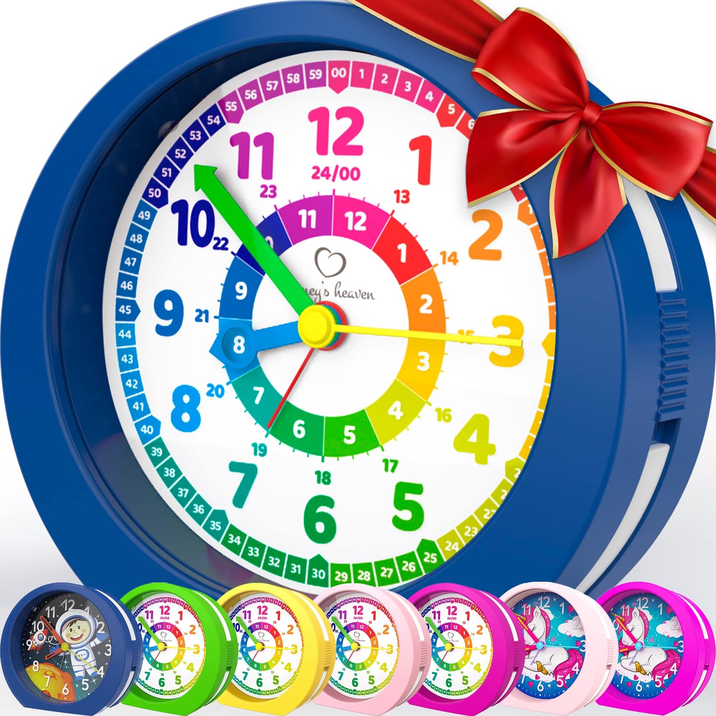 Kinderwecker ohne Ticken, Lernuhr mit Snooze-Funktion, Dunkelblau Kinderwecker