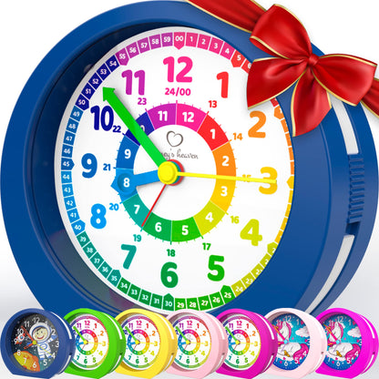 Kinderwecker ohne Ticken, Lernuhr mit Snooze-Funktion, Dunkelblau Kinderwecker