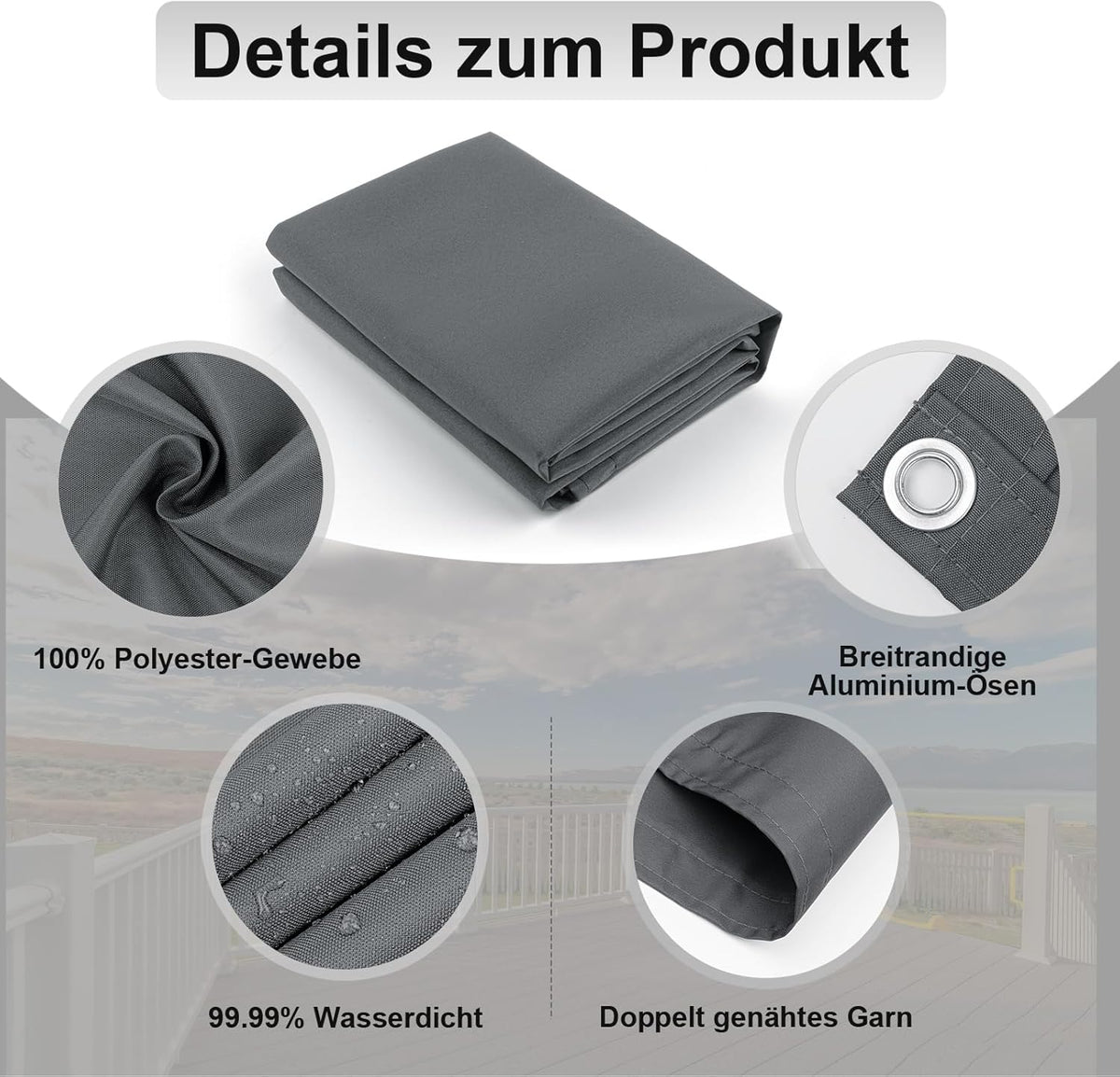 Wetterfeste Balkonumspannung, UV- und Windschutz, 0.9x6m Anthrazit