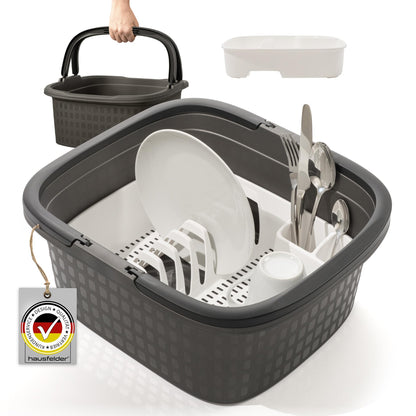 Camping-Spülschüssel mit Abtropfgestell, Anthrazit Schwarz Weiss Wanne 16L + Abtropfgestell