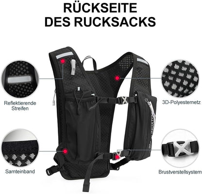 Trinkrucksack mit 1.5l Wasserblase, Schwarz und Weiss Standard