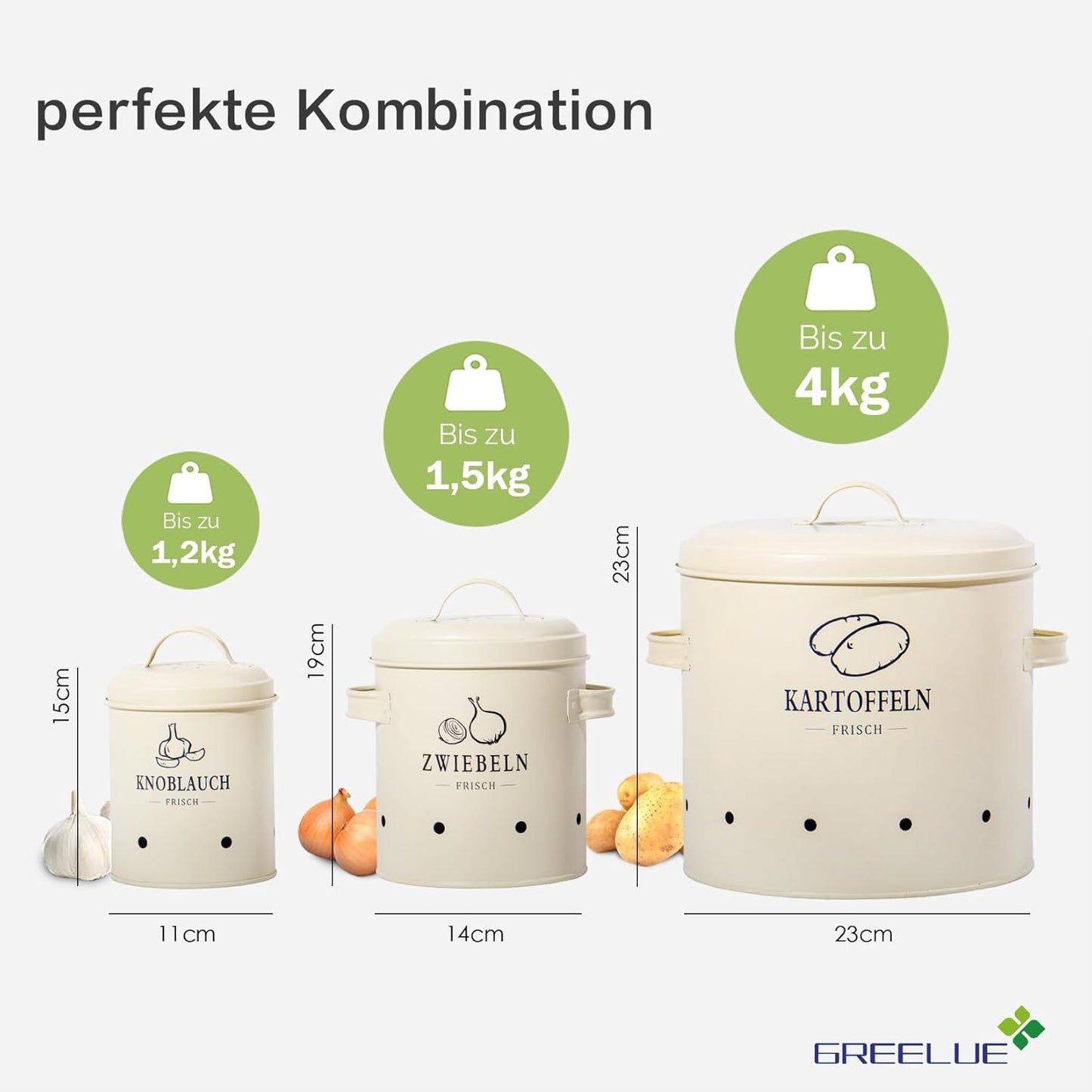 3er-Set Kartoffel-, Knoblauch- & Zwiebel-Aufbewahrungsbox, SET01-Beige