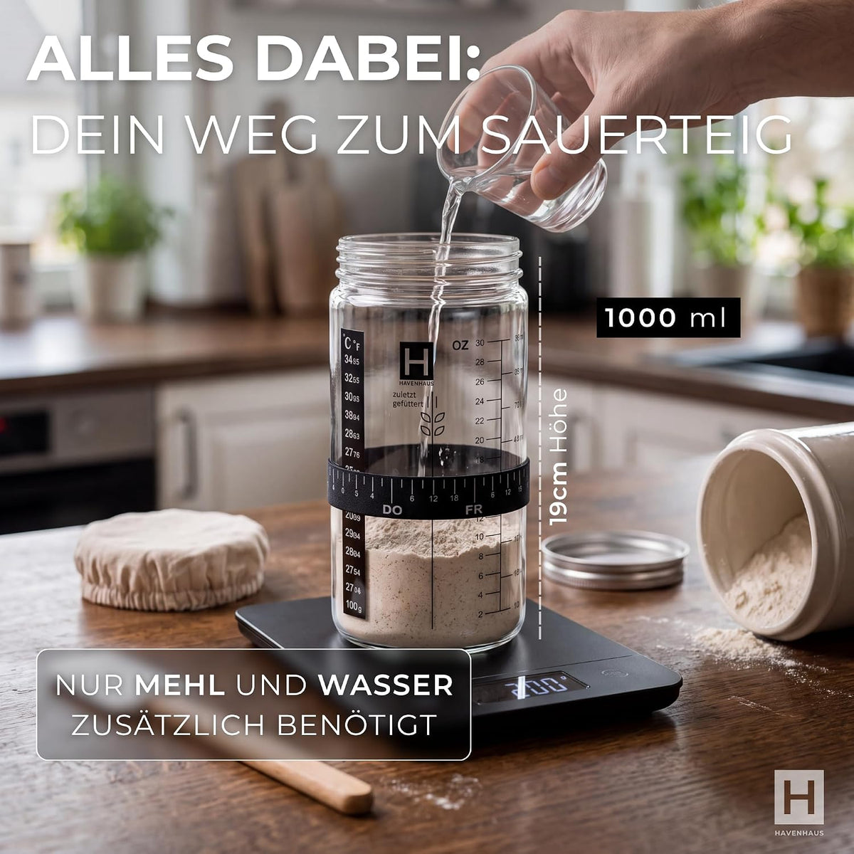 11-teiliges Sauerteig Starter Set mit Gärkörbchen, Sauerteig Set Xxl, 11-teilig