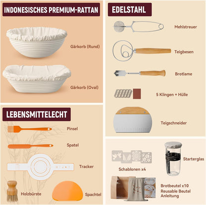 Brotbackset mit Gärkorb und Sauerteig Starterset