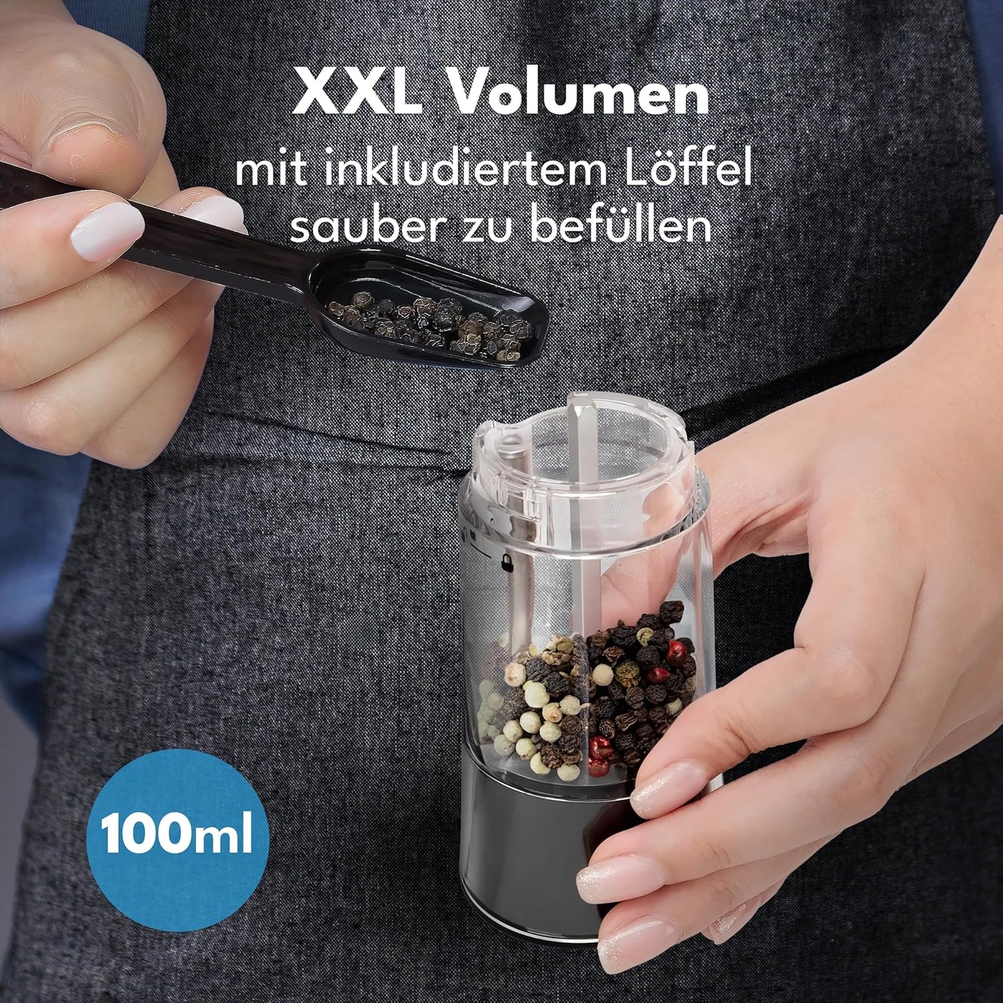 Elektrisches Salz- und Pfeffermühlen-Set mit Kipp-Sensor, Schwarz / Silber - Salz und Pfefferm&#xFC;hle Elektrisch Set