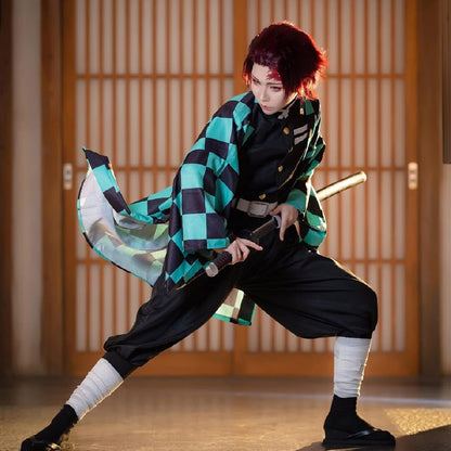 Tanjirou Cosplay Kostüm-Set mit Ohrringen, L Cosplay 1