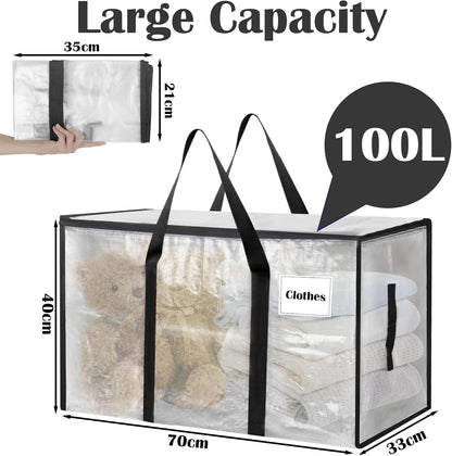 10-teiliges Umzugstaschen-Set mit Reissverschluss, 100L, 10-Pack (100 L) Transparent