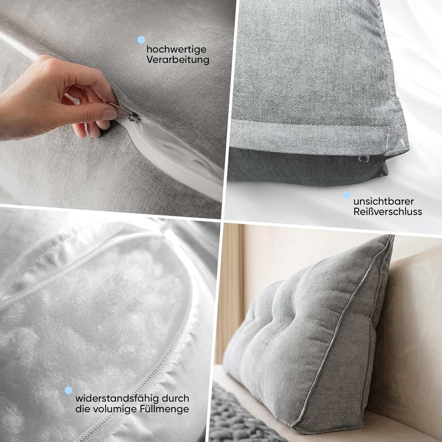 Lesekissen mit abnehmbarem Bezug und Seitentasche, Grau 70 cm