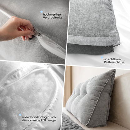 Lesekissen mit abnehmbarem Bezug und Seitentasche, Grau 70 cm