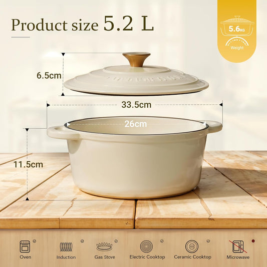 Schmortopf mit Deckel, 26cm-5.2L Cremeweiß