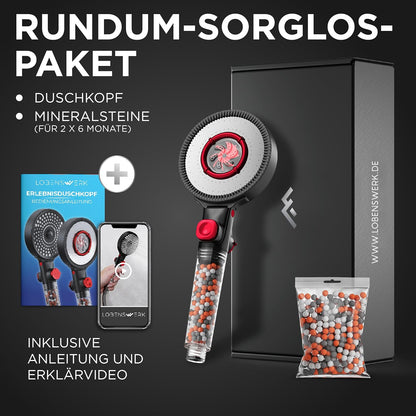 Duschkopf mit Mineralperlen & Booster-Modus, Transparenter Griff
