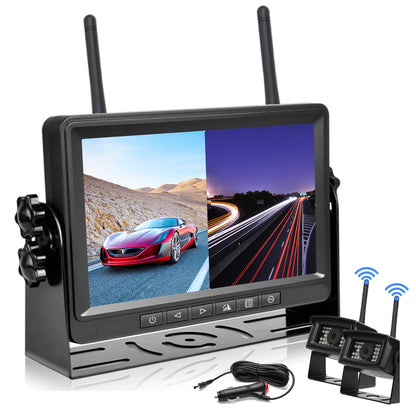 Kabellose Rückfahrkamera mit 7-Zoll HD-Monitor und 2 Kameras, mit 2 digitalen kabellosen Rückfahrkameras