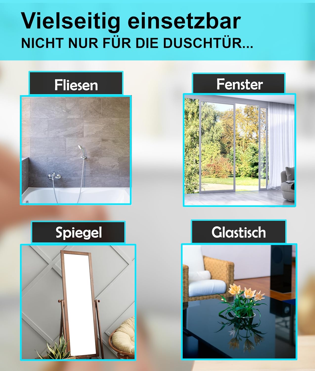 Duschabzieher mit Halterung, 28 cm Duschabzieher Schwarz