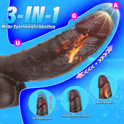 Realistischer Dildo mit Heizung und 10 Funktionen, Braun