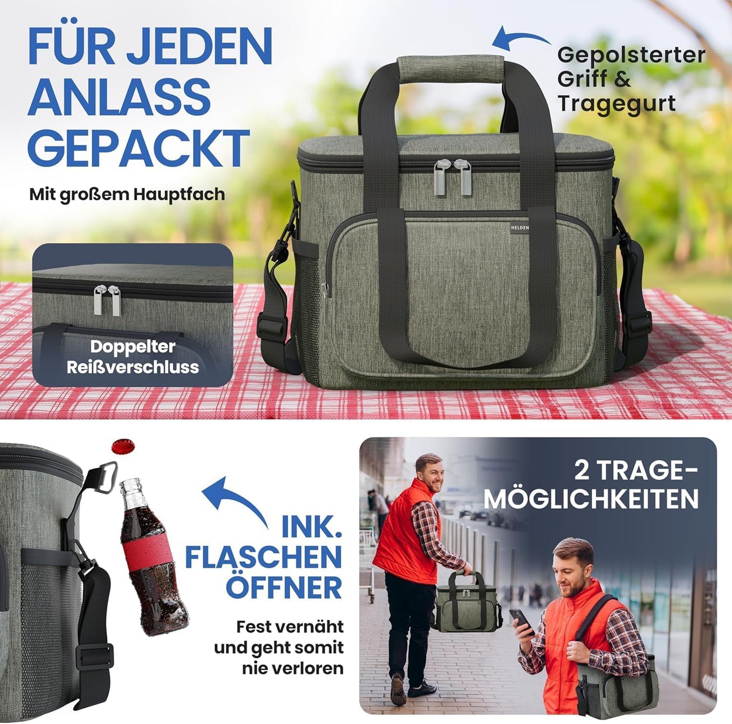 Kühltasche, 10 Liter, 10L (L29 x B20 x H22 cm) Olivgrün