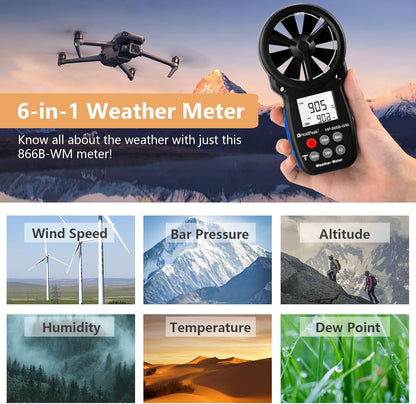 Digitales Anemometer für Windgeschwindigkeit & Temperatur, 2-Anemometer Messung des atmosphärischen Drucks