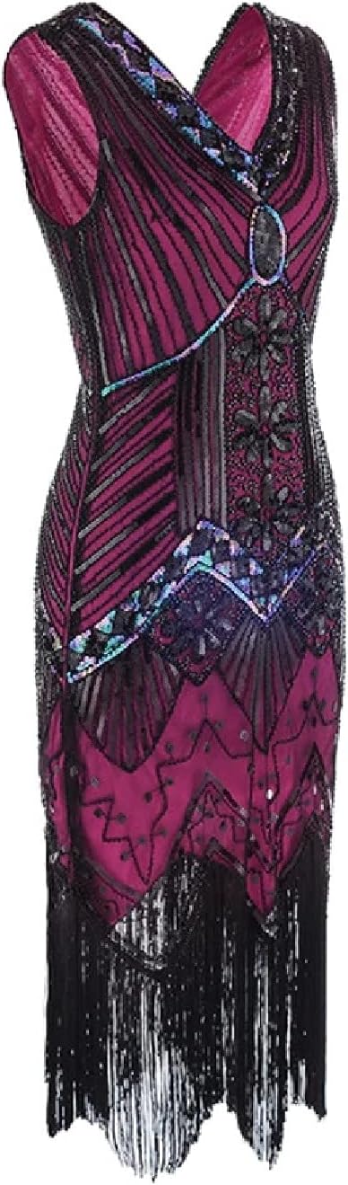 Charleston Flapper-Kleid, S Pink/Schwarz/Multicolor
