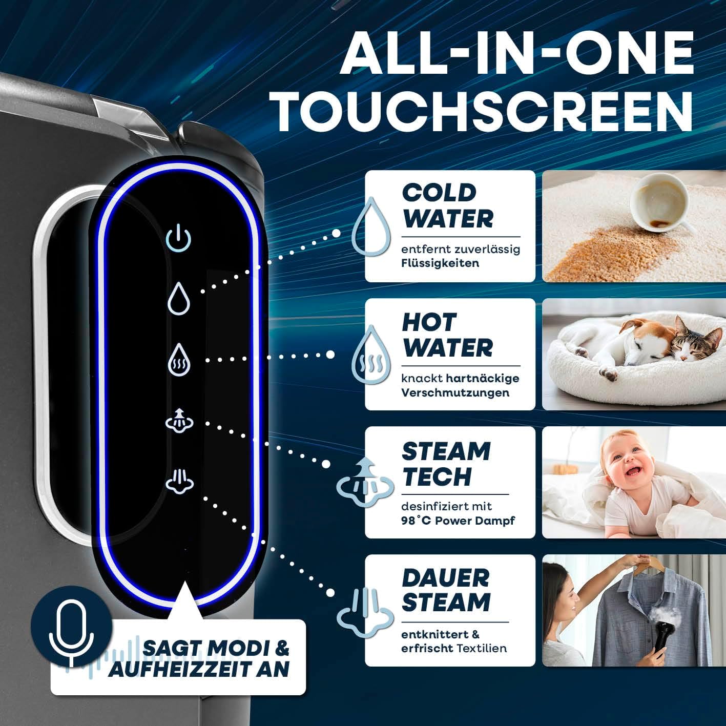Polster- & Teppichreiniger Vapore Pro Steam 3in1, Schwarz Pro Steam Touch 2000W