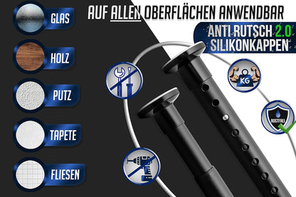 Teleskop-Gardinenstange ohne Bohren, 360-410 cm, 360-410 cm Matt Schwarz