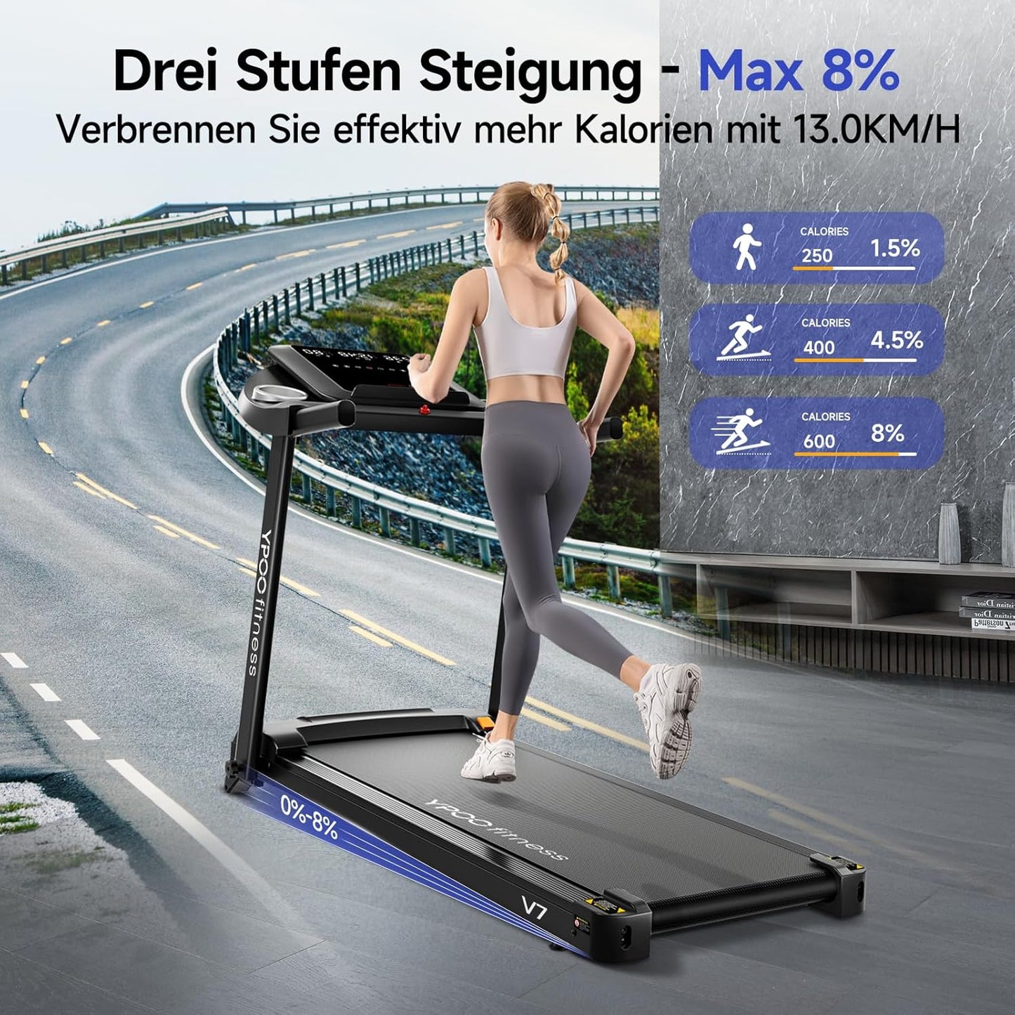 Klappbares Laufband mit Steigung und LED-Anzeige, Klassische-Klappbar
