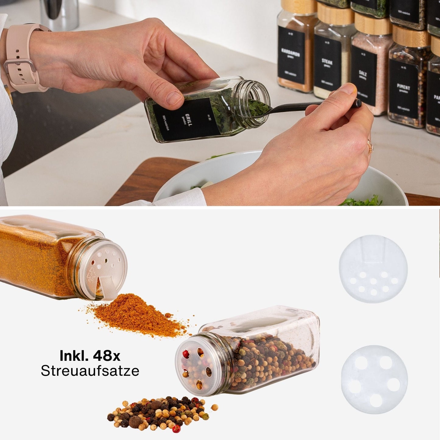 Gewürzgläser-Set mit Schraubkappe, 24set, Holzdeckel