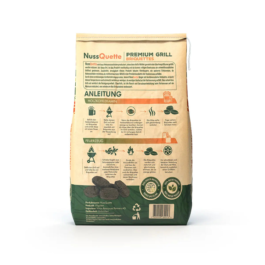 Nachhaltige Premium Grillbriquettes aus Kokosnussschalen, 4,5kg