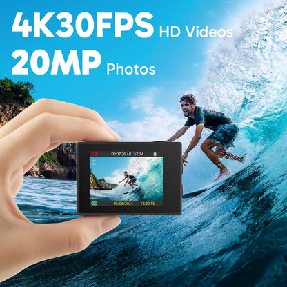 Action Cam 4K30FPS mit Fernbedienung, Schwarz+64GB