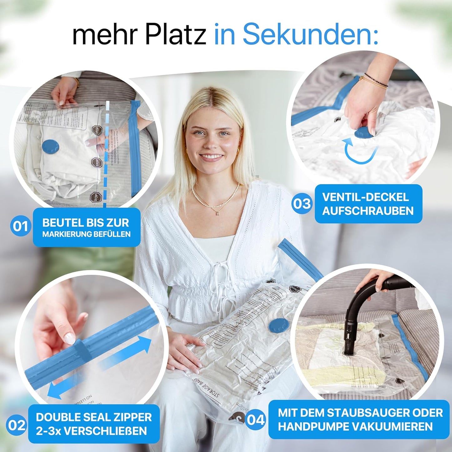 6-teiliges Vakuumbeutel-Set für Bettdecken, 6x Beutel - (6xXL (80x100 cm))