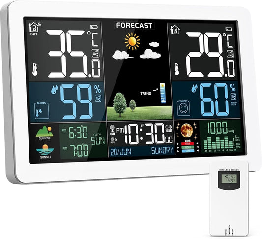 Funk-Wetterstation mit Aussensensor, Weiss