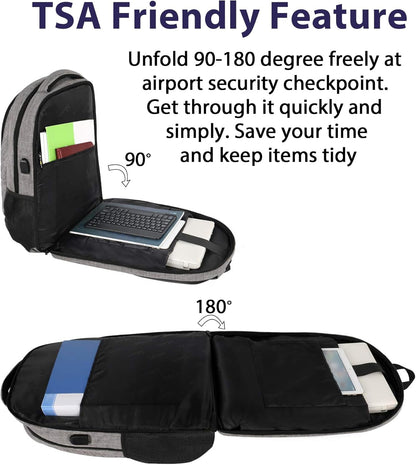 Laptop-Rucksack mit USB & Anti-Diebstahl-Funktion, 17.3 zoll Grau