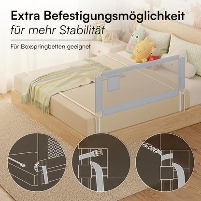 Rausfallschutz Bettgitter höhenverstellbar 180 cm, Hellgrau - mit Gurt 180 cm