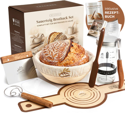 7-teiliges Sauerteig-Starter-Set mit Gärkörbchen, Gärkörbchen Set Rund