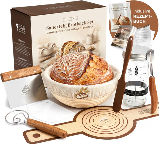 7-teiliges Sauerteig-Starter-Set mit Gärkörbchen, Gärkörbchen Set Rund