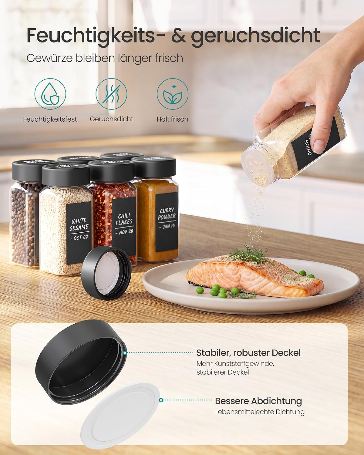 24-teiliges Gewürzgläser-Set mit Streueinsatz, Schwarz 24 Set