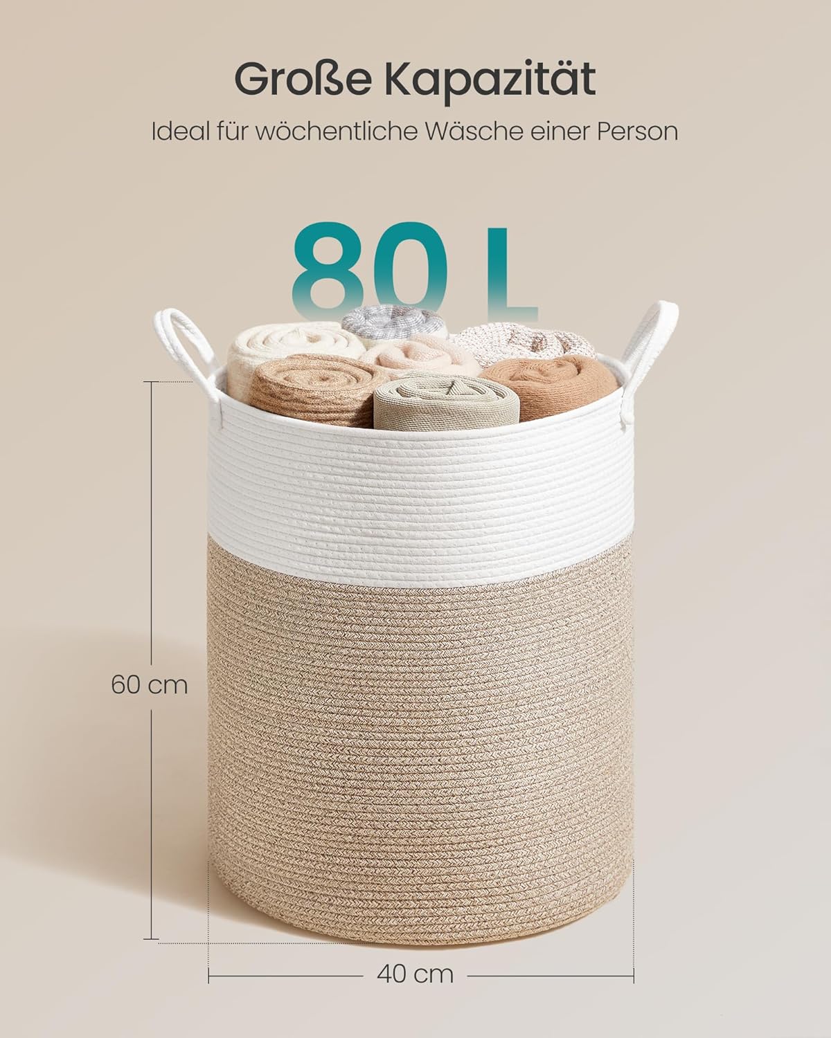 Wäschekorb aus Baumwollseil, 80 Liter, 80 L