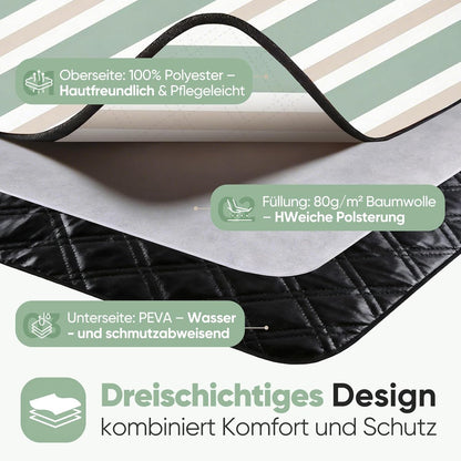 Picknick- und Stranddecke, wasserdicht, 200x200 cm, 200x200 cm Salbeigrün - Streifen