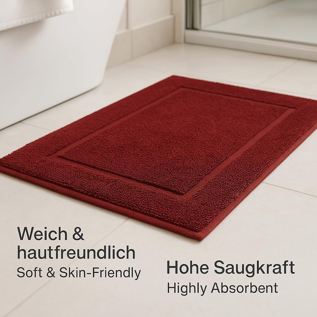 2er-Set Badematten, 50x70 cm, 2x Badvorleger Dunkelrot