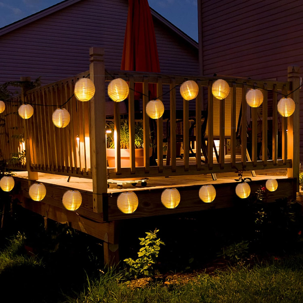 Solar-Lichterkette mit Lampions (30 LEDs), 30 LED Warmweiss