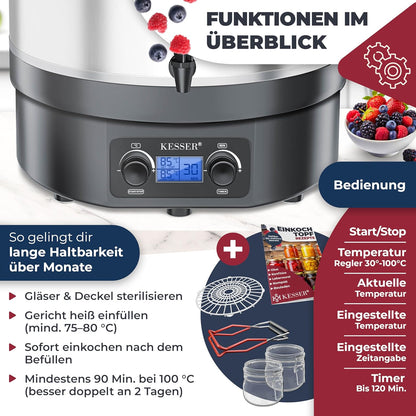 Einkochautomat mit Timer und Abschaltautomatik, 27 Liter Edelstahl