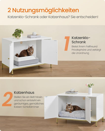 Katzenklo-Schrank PCL027W01 mit Kratzmatte und hohen Beinen, 90 x 48 x 61.5 cm Weiss + Goldfarben
