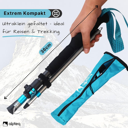 Faltbare Trekkingstöcke, Carbon Zicral 110-130 cm | Blue Teal