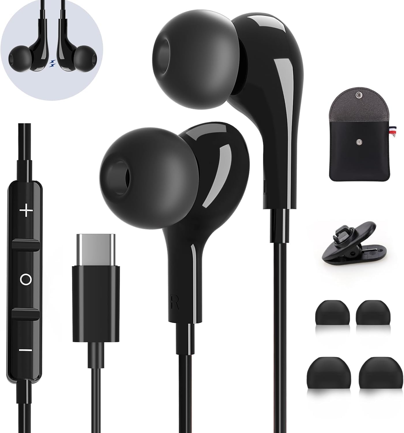 In-Ear Kopfhörer mit Mikrofon, Schwarz USB Typ C
