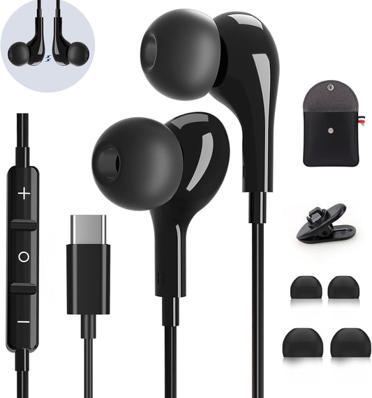 In-Ear Kopfhörer mit Mikrofon, Schwarz USB Typ C