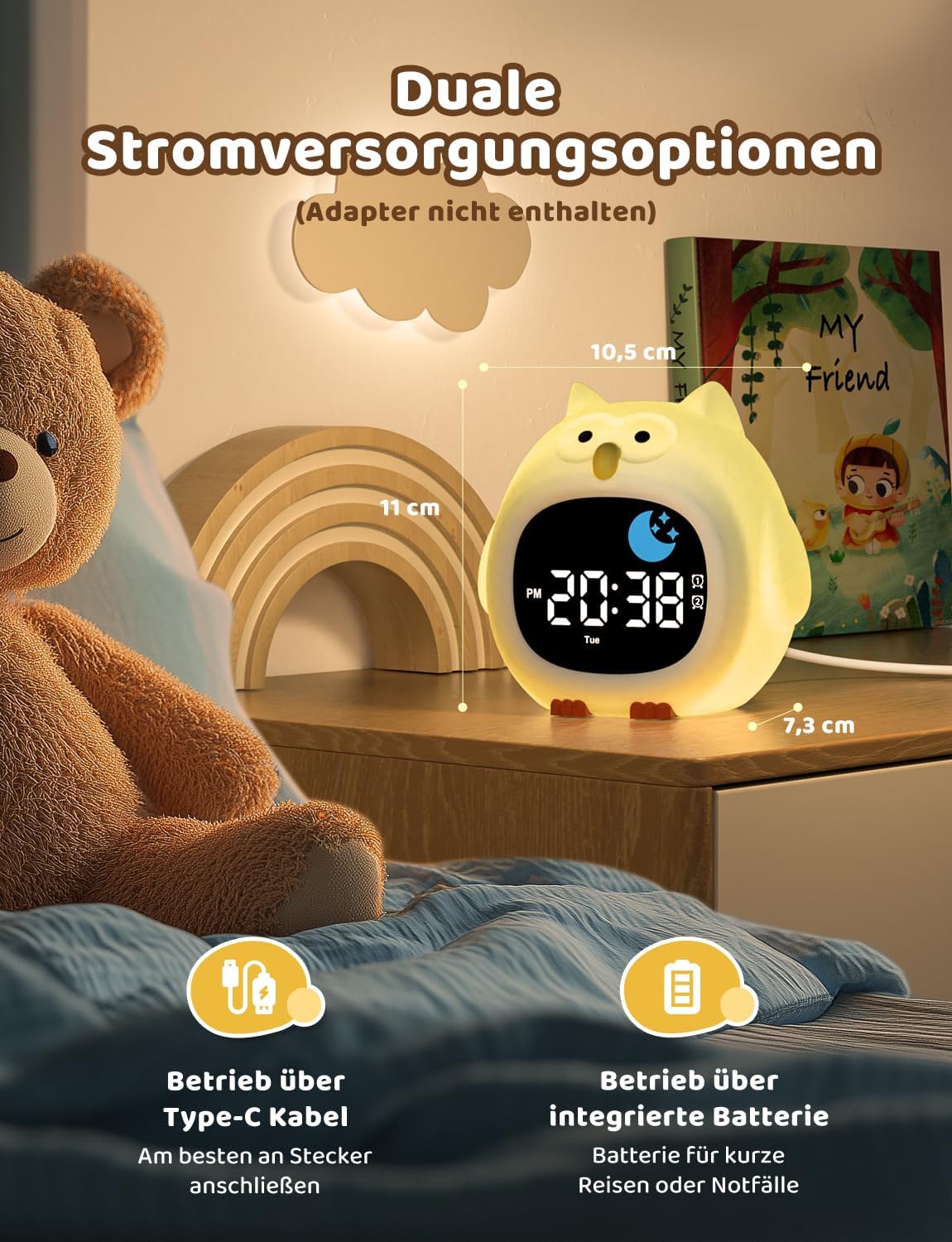 Kinderwecker mit RGB Nachtlicht, Eule
