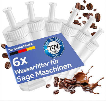 6 Stück Ersatzwasserfilter für Sage Barista Pro/Touch/Express/Oracle Kaffeevollautomaten, 6 Filter für Sage (alle Maschinen)