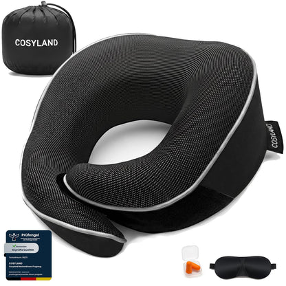 Reisekissen 360° Nackenhörnchen Memory Foam, Schwarz
