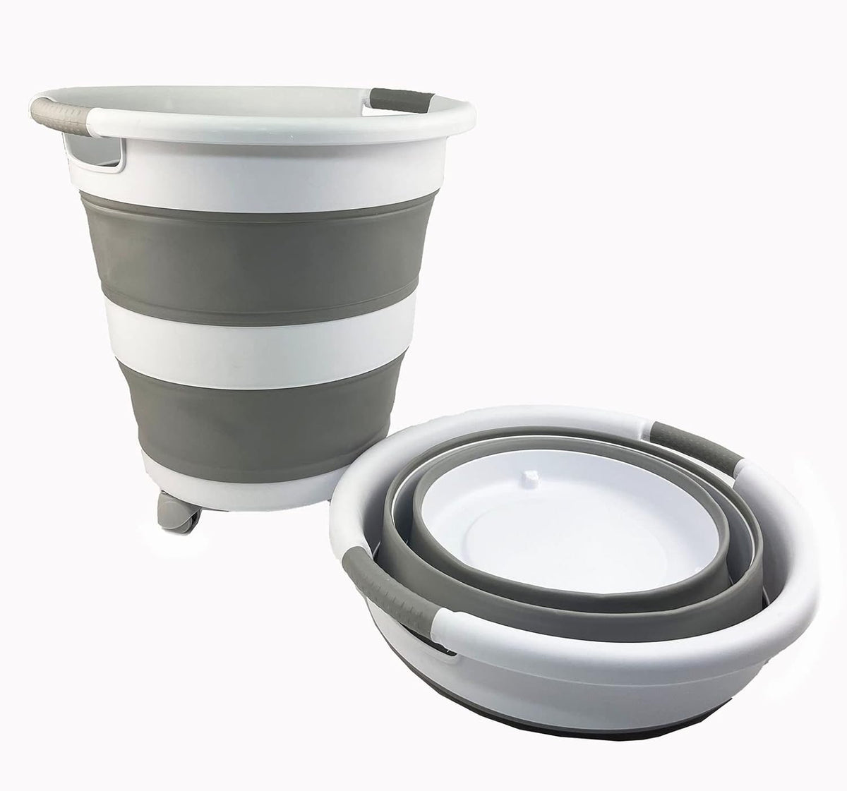Faltbares Wäschekorb-Set mit Rädern, Grau (2er-set)
